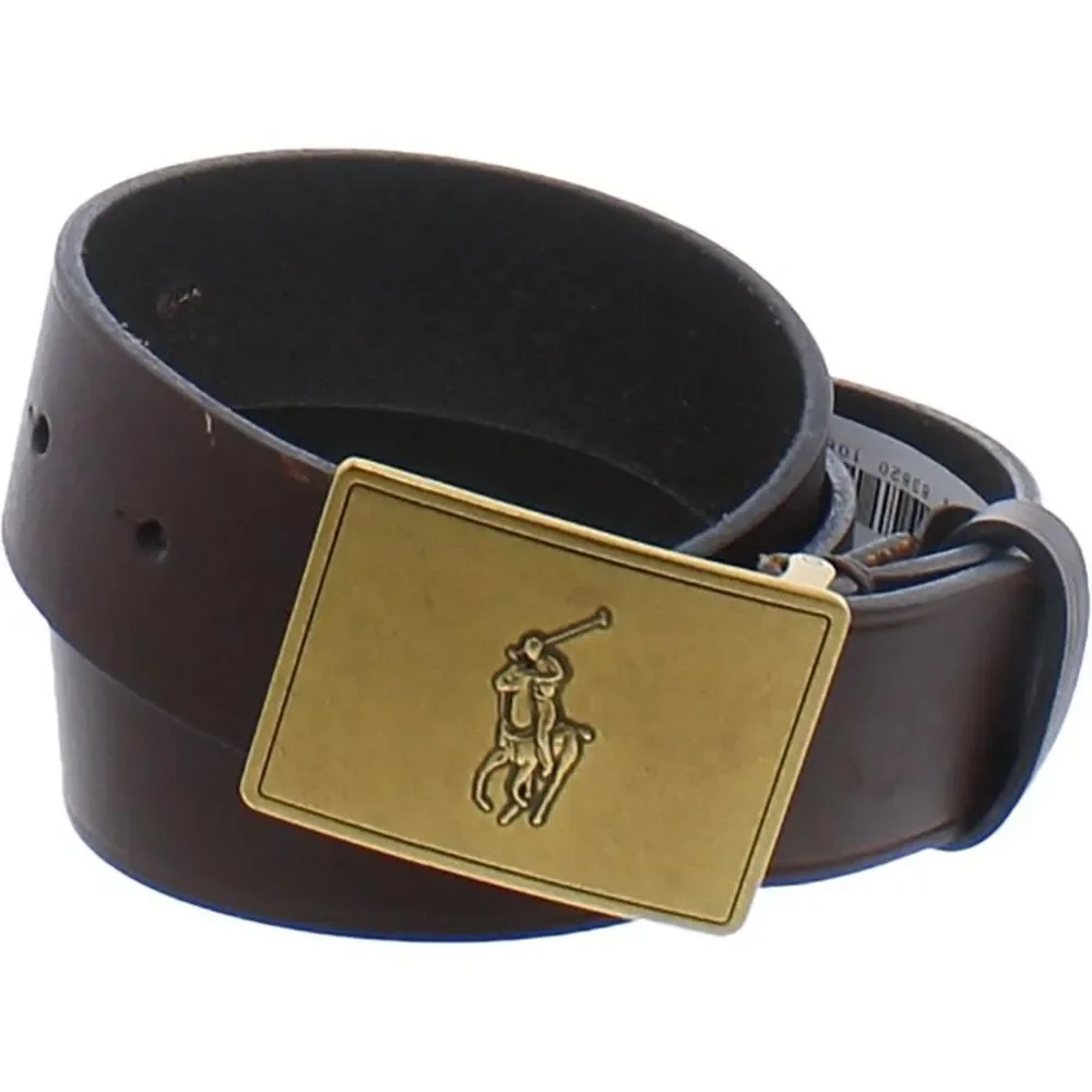 Polo Ralph Lauren Mens Brown Leather Pony Plaque Everyday Casual Belt